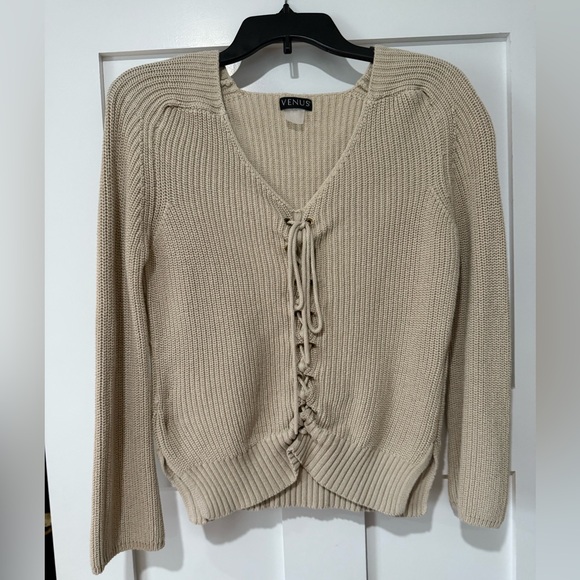 VENUS Cream Lace-Up Knit Cardigan - Picture 1 of 2
